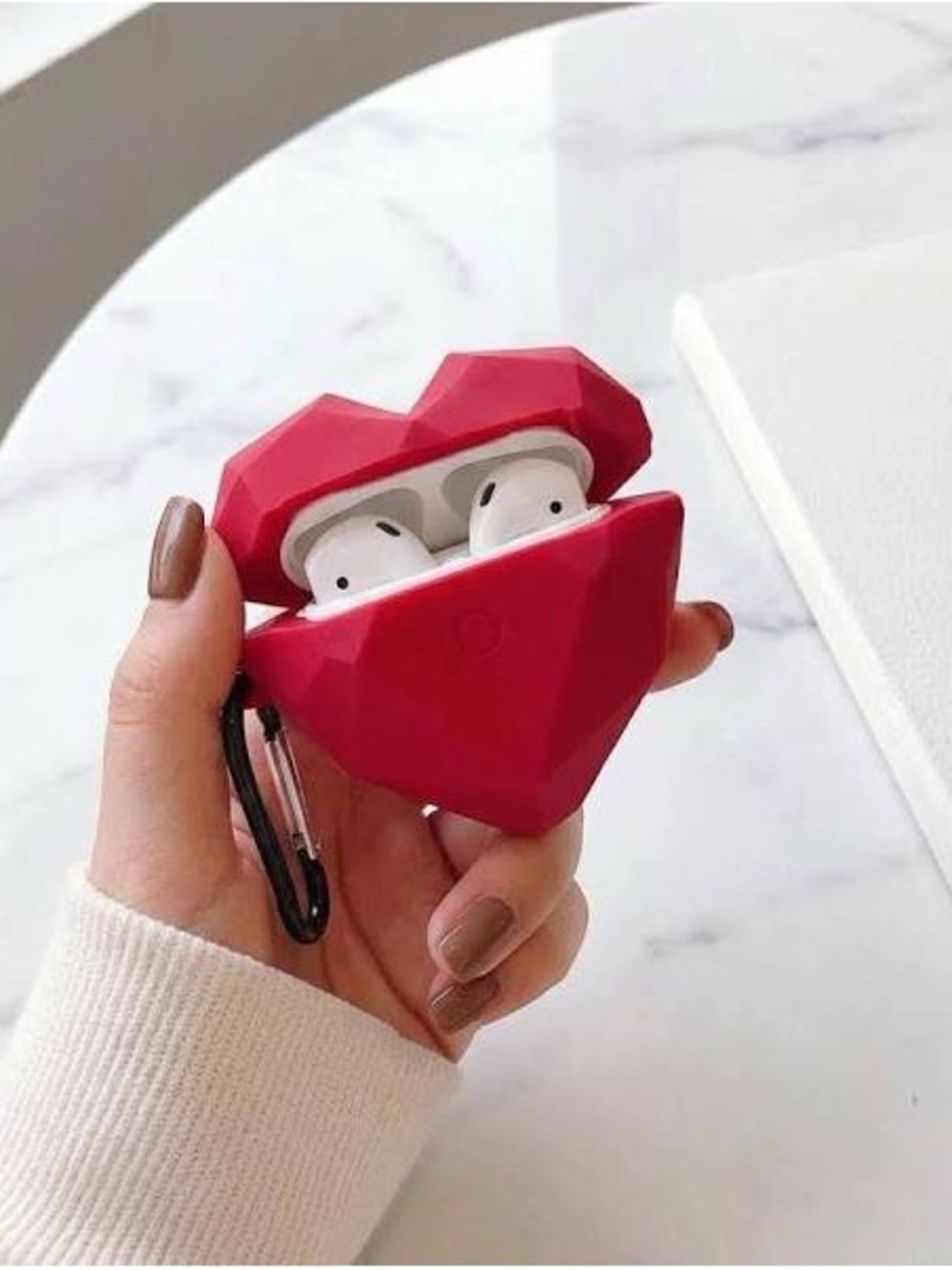 Red Geometric Heart AirPods Case with Carabiner